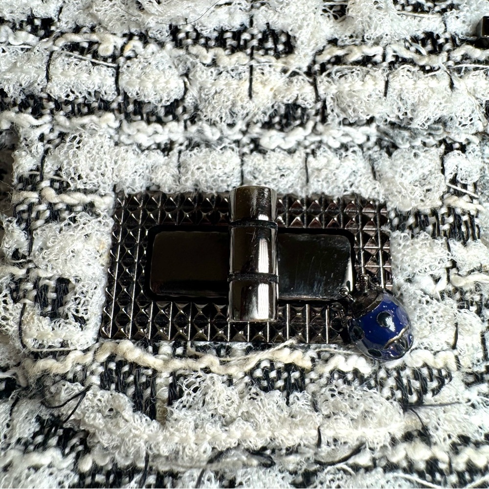 Rare Chanel 2.55 Garden Party CC Logo Charms Flap Bag In White & Black Tweed - Picture 6 of 16
